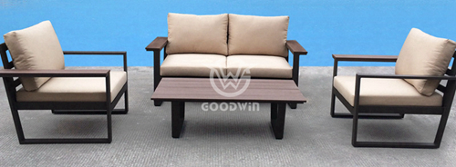 Juego de sofás de madera de PVC con marco de aluminio para exteriores/vida