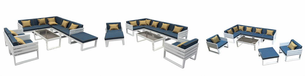 Juego de sofás combinados con marco de aluminio para exteriores con cojines