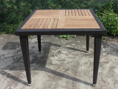 Mesa de comedor de ratán para muebles de patio con tablero de teca