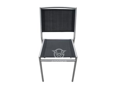 Cómoda silla lateral de comedor Textilene con estructura de acero inoxidable para exteriores
