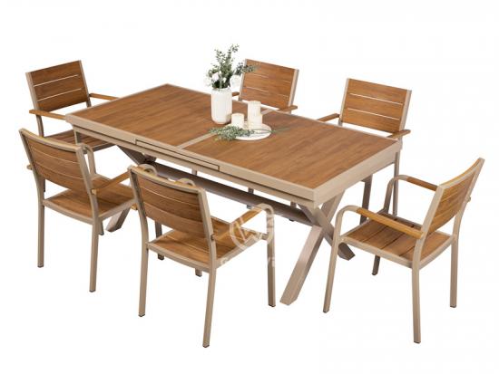 Plastic Wood Dining Table Set