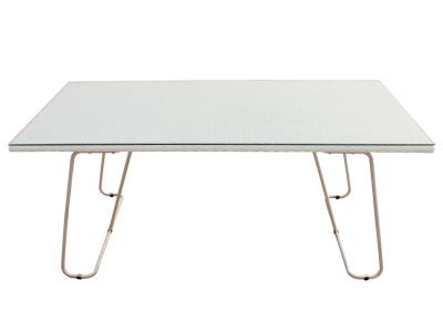 Mesa de comedor de ratán de tejido a mano con marco de metal rectangular para exteriores